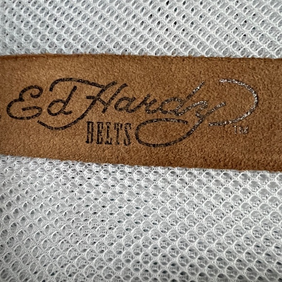 Vintage Ed Hardy Defender Handmade Genuine Leather Belt Studs EH0067M Sz Medium - Picture 6 of 9